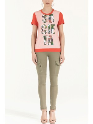 Mercan Baskılı Bol Kesim Örme Bluz 19595