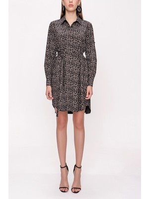 Siyah Gri Kemerli Gömlek Elbise 94006