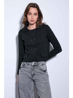 Antioch Siyah Kruvaze Kapama Kadın Triko Hırka