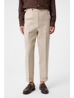 Antioch Bej 100% Keten Italyan Kesim Erkek Pantolon