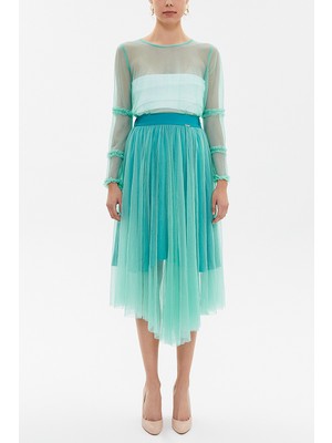 Turkuaz Beli Lastikli Tül Etek 81075