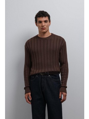 Antioch Kahve 100% Pamuk Fitilli Erkek Kazak