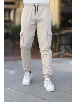 Erkek Paraşüt Kumaş Tarz Cepli Paça ve Bel Lastikli Jogger Spor Pantolon