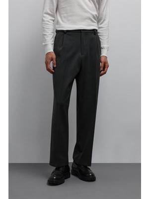 Antioch Antrasit Relax Fit Baggy Pilili Erkek Pantolon