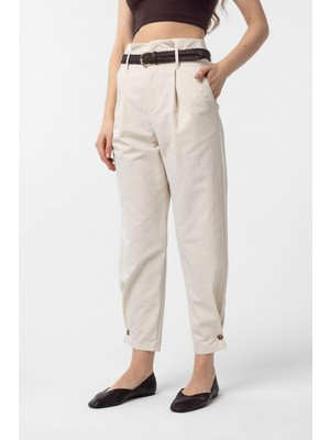 Antioch Taş Yüksek Bel Paçası Düğmeli Fit Kadın Pantolon