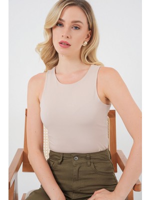 Hiccup Kadın Bdart, Çıtçıtlı, Kolsuz, Yuvarlak Yakalı Bodysuit Bej Doğal
