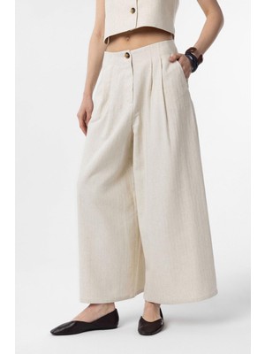 Antioch Ekru Keten Karışımlı Kadın Culotte Pantolon