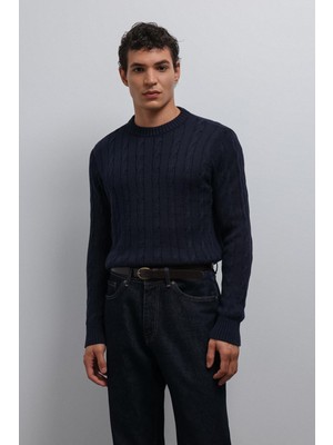 Antioch Lacivert Dokulu Örgü Erkek Kazak