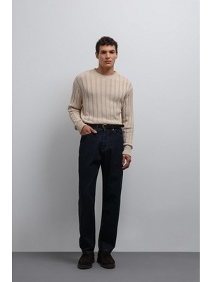 Antioch Bej 100% Pamuk Fitilli Erkek Kazak