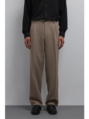 Antioch Bej Relax Fit Baggy Pilili Erkek Pantolon