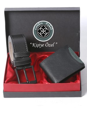 Cengiz Pakel Kişiye Özel Hakiki Deri Ikili Kot Kemer - Cüzdan Seti