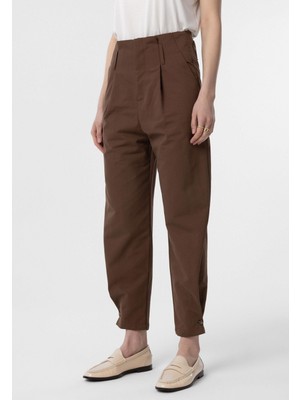 Antioch Kahve Yüksek Bel Paçası Düğmeli Fit Kadın Pantolon