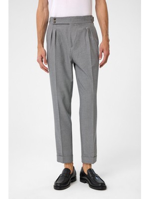 Antioch Koyu Gri Yüksek Bel Yandan Tokalı Pileli Kumaş Pantolon