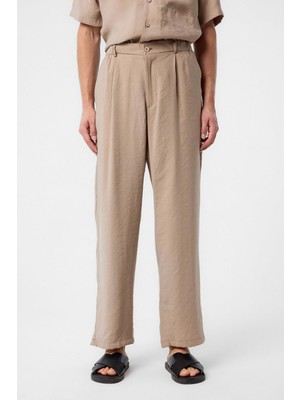 Antioch Bej Relaxed Modal Kumaş Yüksek Bel Erkek Pantolon