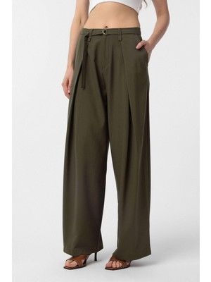 Antioch Haki Kemerli Pilili Kadın Pantolon