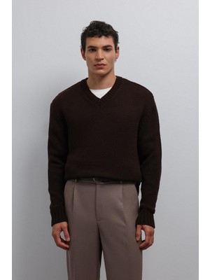 Antioch Kahve Dokulu V Yaka Erkek Kazak