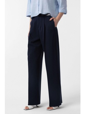 Antioch Lacivert Yüksek Bel Pilili Kadın Pantolon