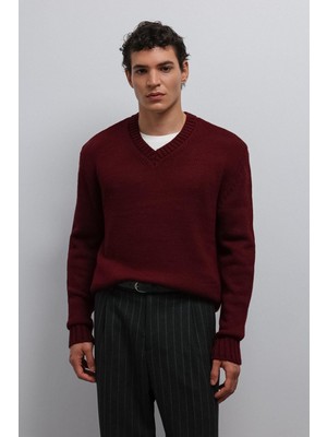 Antioch Bordo Dokulu V Yaka Erkek Kazak