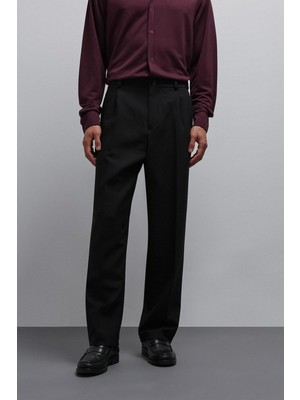 Antioch Siyah Relax Fit Baggy Pilili Erkek Pantolon