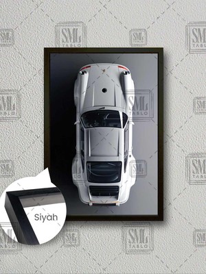 Klasik Beyaz Porsche 911 Araba Efsane Spor Otomobil Çerçeveli Dikey Kanvas Tablo