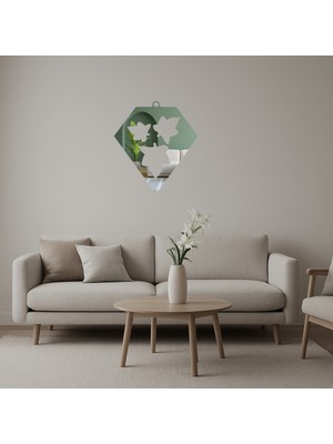  Geometrik Yaprak Desenli Elmas Şekilli Dekoratif Aynalı Tablo - BRF15363-4748