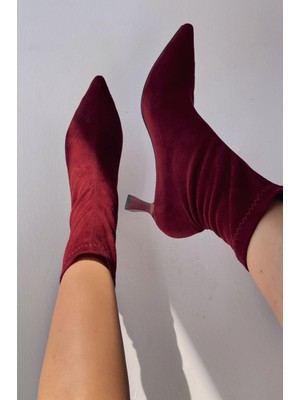 Loravo Süet Streç Topuklu Çorap Bot Bordo