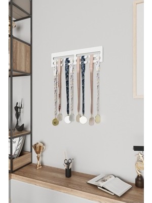 Madalya Askılığı Hediyelik Sade Tasarımlı Metal Madalya Askısı Siyah ve Beyaz 10X30 cm