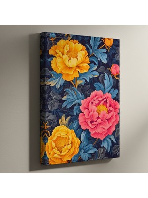 Çarpıcı Koyu Mavi Arka Planlı Modern Şakayık Çiçekleri Tablosu