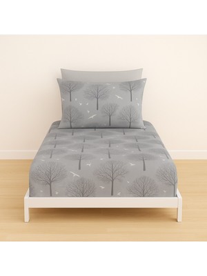 Tek Kişilik Ağaç Desen Lastikli Çarşaf ve Yastık Kılıfı