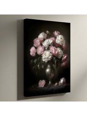 Pembe ve Beyaz Şakayıklar Natürmort Tablosu