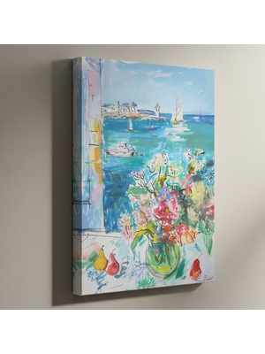 Akdeniz Manzaralı Çiçek Vazosu Tablosu
