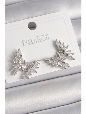 Pirinç Gümüş Renk Zirkon Taşlı Kelebek Model Kadın Küpe - Lisinya