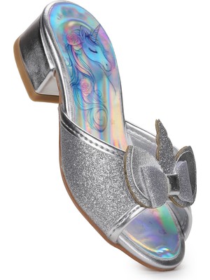 Kiko Kids Unicorn Kız Çocuk Topuklu Simli Abiye Terlik