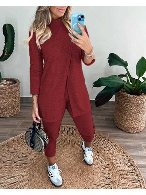 Nidam Butik Kadın Uzun Kollu Balıkçı Yaka Önden Düğmeli Bluz ve Pantolon Yumoş Ikili Takım