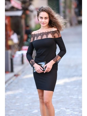 Aisha Elbise Kadın Uzun Kollu Dantel Detaymadonna Yaka Prenses Elbise