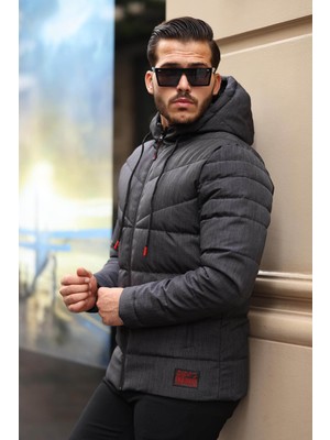 Delpino Su Geçirmez Kapüşonlu Şişme Siyah Erkek Mont 2096B