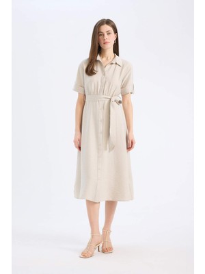 DeFacto Gömlek Yaka Kısa Kollu Midi Elbise B5634AX25SM