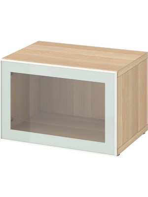 Raf Ünitesi, Ağartılmış Meşe Görünümlü-Beyaz-Şeffaf Cam, 60X42X38 Cm, Glassvık