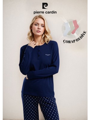 Kadın Uzun Kol Kutulu Lacivert 2 Parça Pijama Takımı
