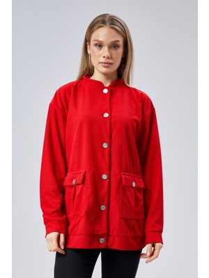 Fitilli Kadife Kumaş Çift Cepli Düğmeli Spor Ceket