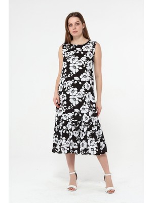 Kolsuz Viskon Kumaş Çiçek Desenli Uzun Elbise