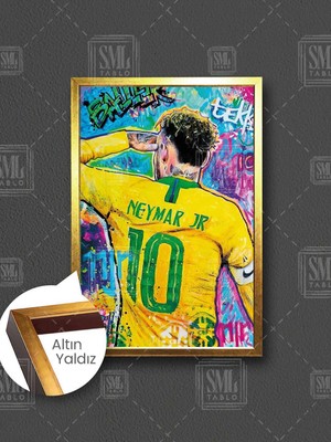 Neymar Football Sokak Sanatı Grafiti Brezilyalı Futbolcu Çerçeveli Dikey Kanvas Tablo