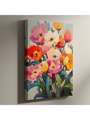 Mervolia Canlı Renkler Çiçek Buket Yağlıboya Tablosu