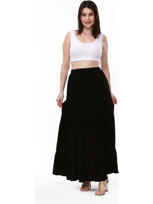 Belmando Viskon Kumaş Üç Kat Fırfırlı Uzun Etek