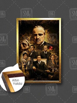 Godfather Filmi Afişi Marlon Brando Al Pacino Corleone Mafya Babaları Çerçeveli Dikey Kanvas Tablo