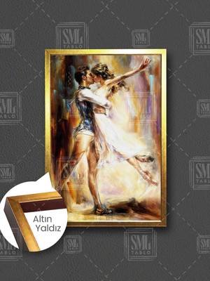 Öpüşen Dansçı Balet ve Balerin Aşk Love Romantik Sevgili Dansı Çerçeveli Dikey Kanvas Tablo