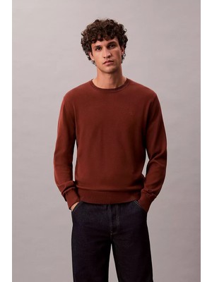 Erkek Regular Kalıp Supima Pamuklu Triko Kazak - Kiremit