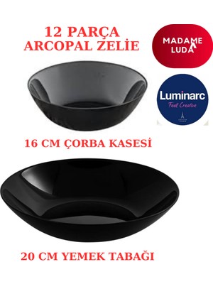 Arcopal Zelie Siyah (Yemek Tabağı & Çorba Kasesi) 12 Parça 6 Kişilik Yemek Takımı.madame Luda.