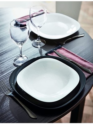 Carine 12 Parça 6 Kişilik Yemek Takımı.siyah 27 Cm.servis & Beyaz 21 Cm.çukur Yemek Tabağı.