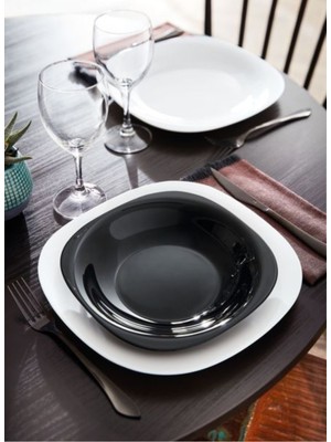 Carine 8 Parça 4 Kişilik Yemek Takımı.beyaz 27 Cm.servis & Siyah 21 Cm.çukur Yemek Tabağı.